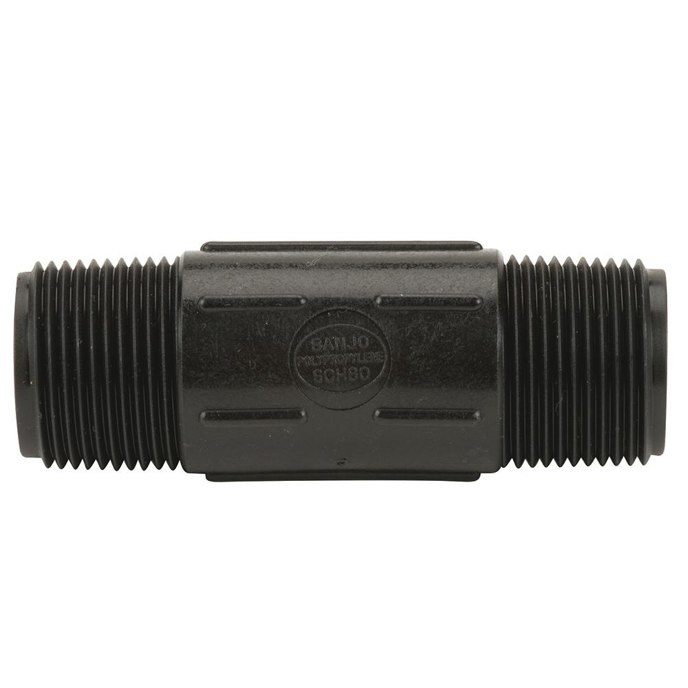 1" MNPT x 4" L Banjo® Black Fiberglass-Reinforced Polypropylene Pipe Nipple