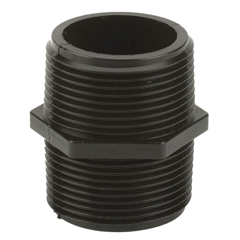 1-1/4" MNPT x Short Banjo® Black Fiberglass-Reinforced Polypropylene Pipe Nipple