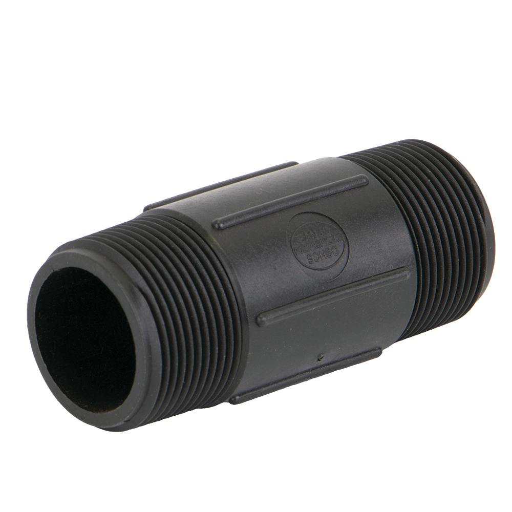 1-1/4" MNPT x 4" L Banjo® Black Fiberglass-Reinforced Polypropylene Pipe Nipple