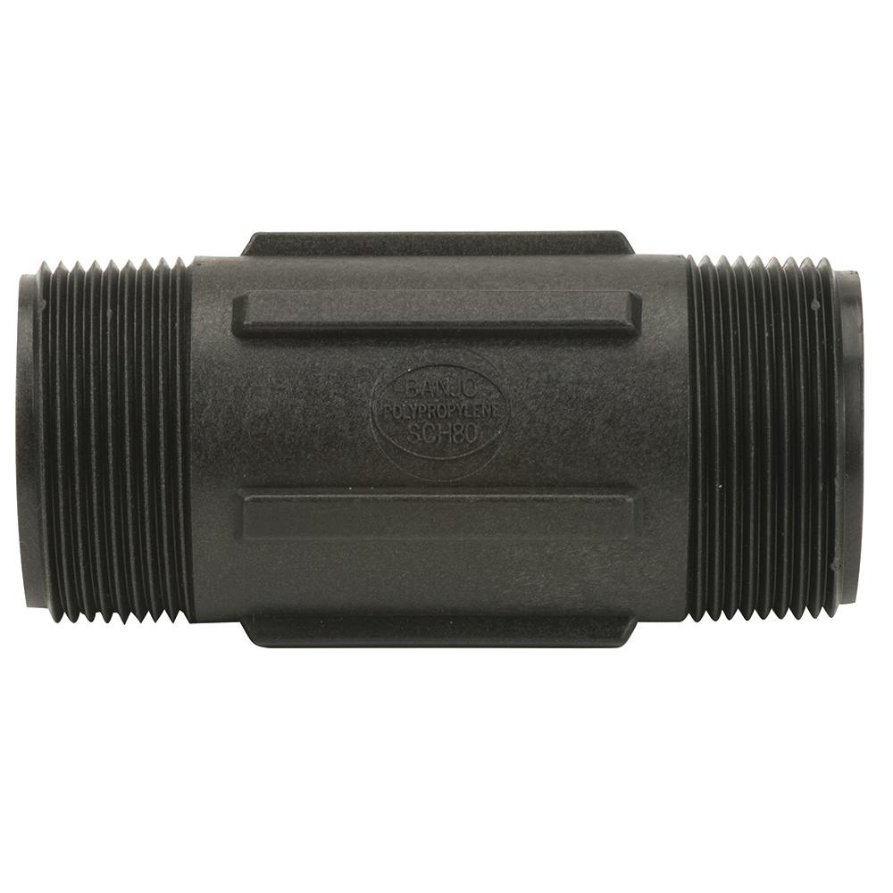 1-1/2" MNPT x 4" Banjo® Black Fiberglass-Reinforced Polypropylene Pipe Nipple