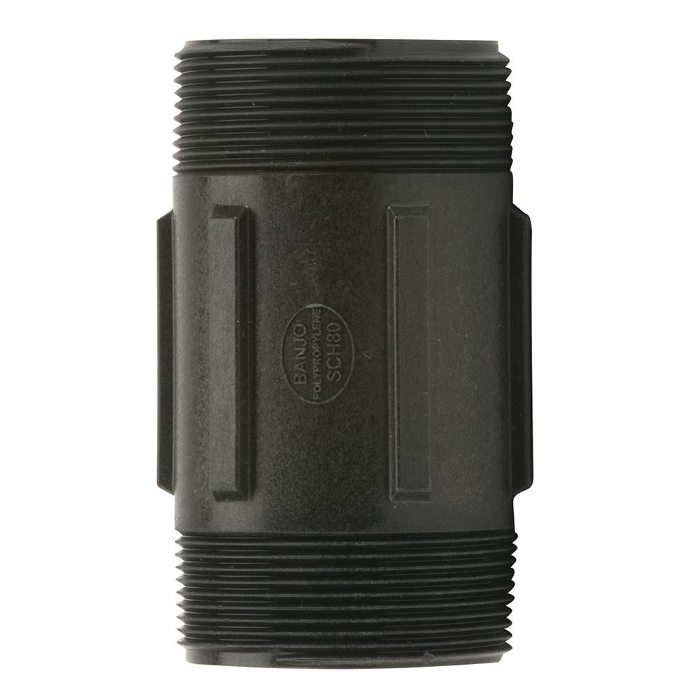 2" MNPT x 4" Banjo® Black Fiberglass-Reinforced Polypropylene Pipe Nipple
