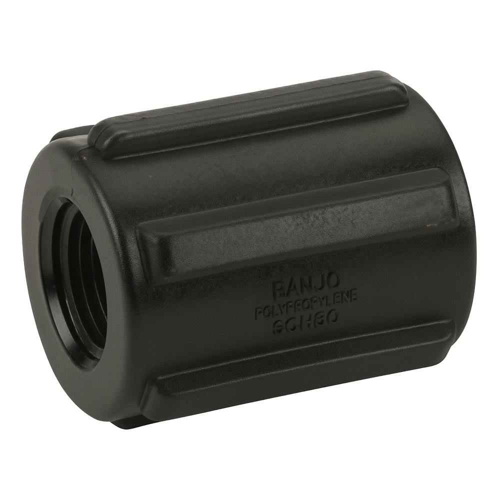 3/4" FNPT Banjo® Black Fiberglass-Reinforced Polypropylene Pipe Coupling