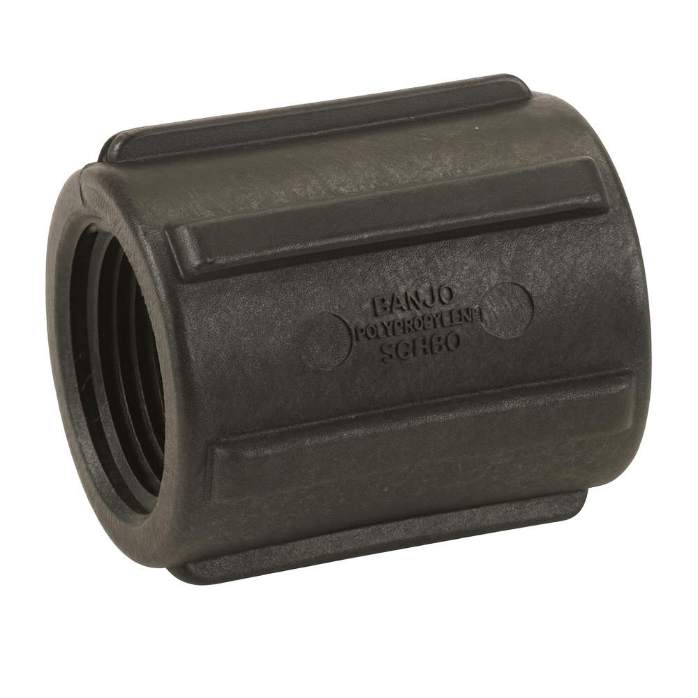 1" FNPT Banjo® Black Fiberglass-Reinforced Polypropylene Pipe Coupling
