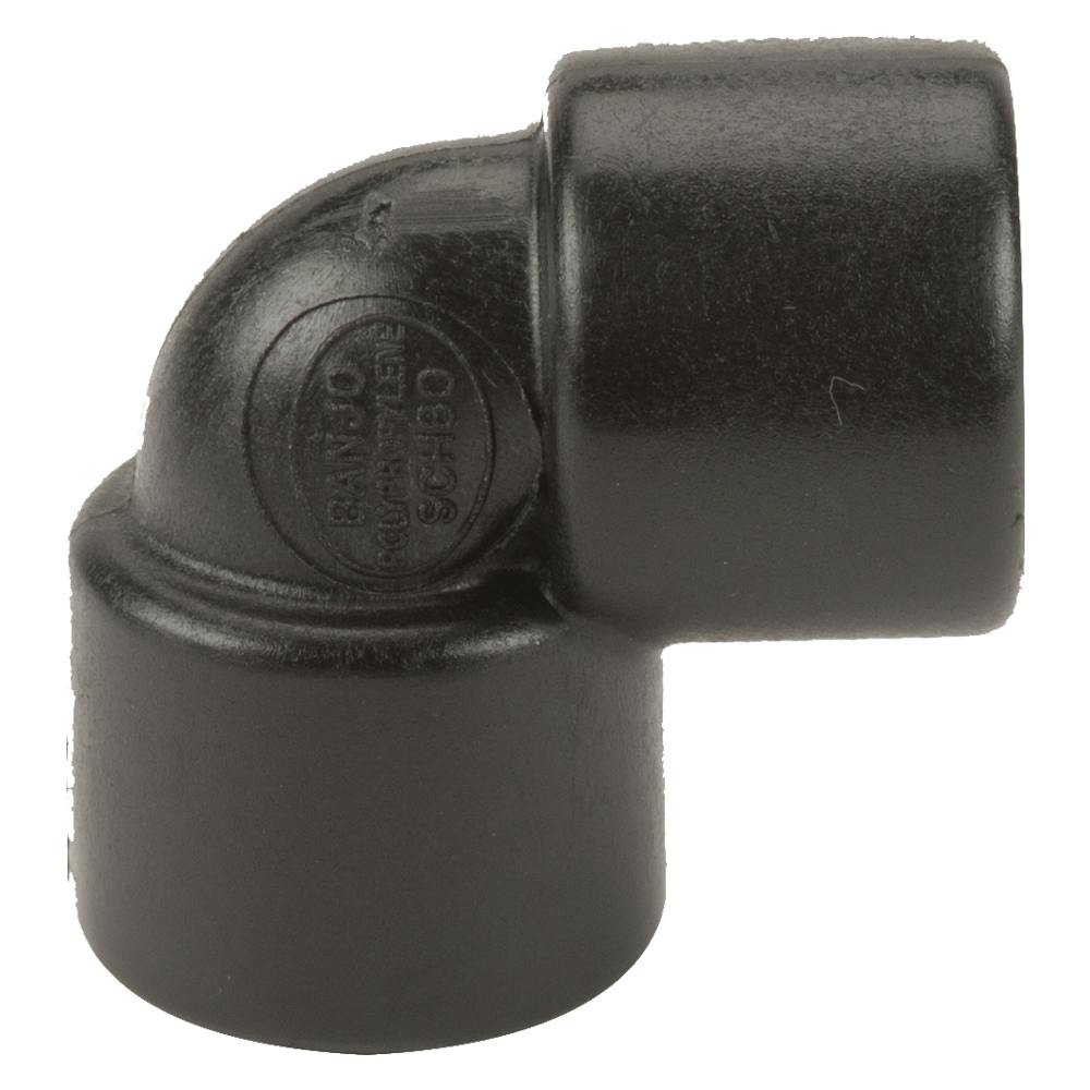 1/2" FNPT x 1/2" FNPT Banjo® Black Fiberglass-Reinforced Polypropylene 90° Pipe Elbow