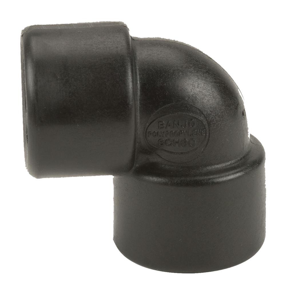 3/4" FNPT x 3/4" FNPT Banjo® Black Fiberglass-Reinforced Polypropylene 90° Pipe Elbow