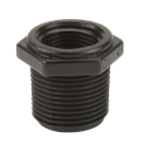 1" MNPT x 3/4" FNPT Banjo® Black Fiberglass-Reinforced Polypropylene Reducer Bushing