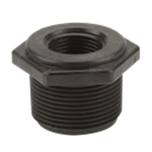 1-1/4" MNPT x 3/4" FNPT Banjo® Black Fiberglass-Reinforced Polypropylene Reducer Bushing
