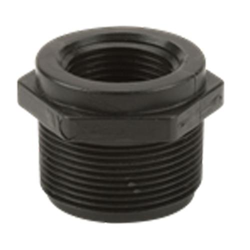 1-1/2" MNPT x 1" FNPT Banjo® Black Fiberglass-Reinforced Polypropylene Reducer Bushing
