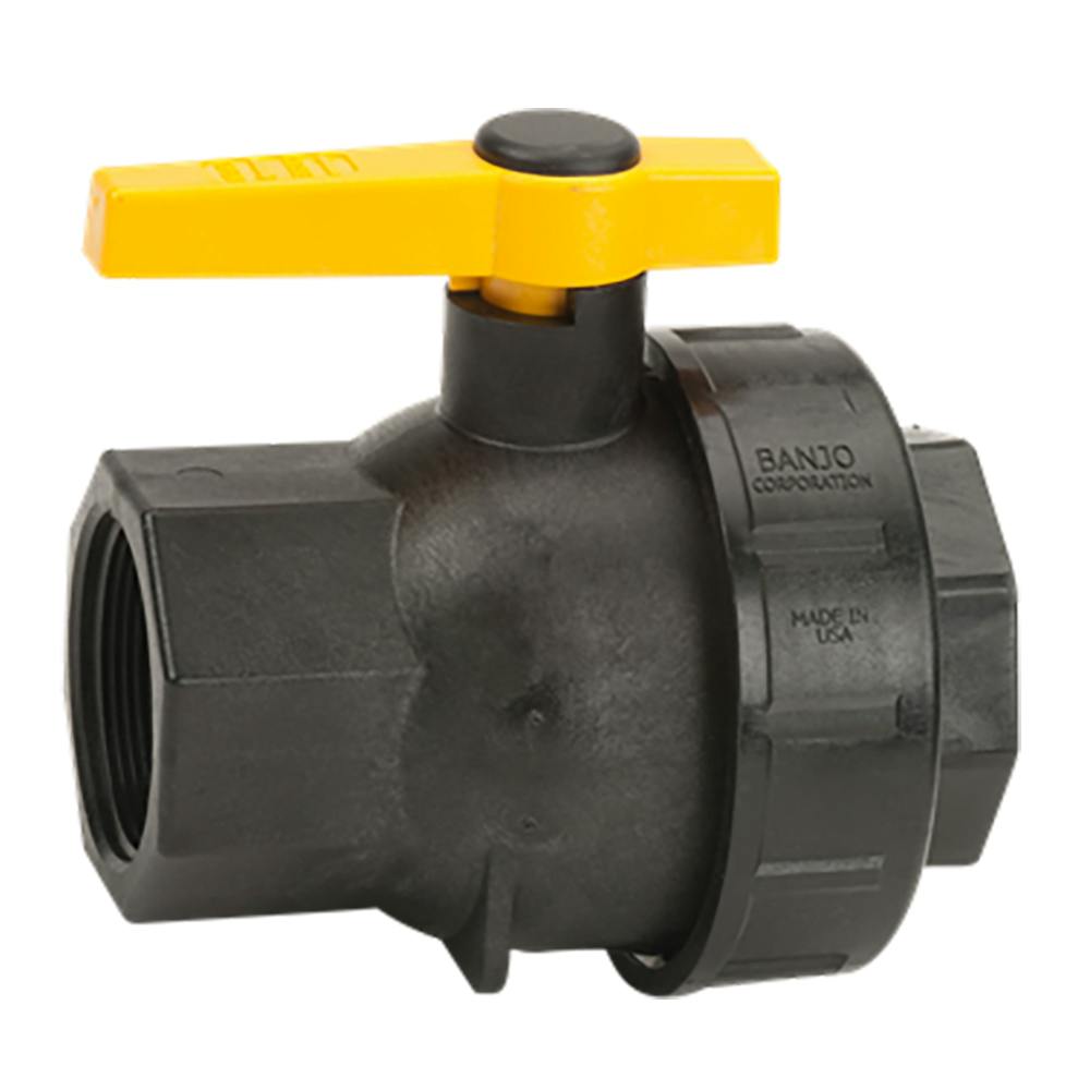 2" Full Port Single Union Spinweld Banjo® Black Fiberglass-Reinforced Polypropylene Ball Valve with 2" Flow Size