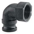 2" Male Adapter x 2" FNPT Banjo® Black Fiberglass-Reinforced Polypropylene Cam Lever 90° Elbow