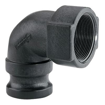 2" Male Adapter x 2" FNPT Banjo® Black Fiberglass-Reinforced Polypropylene Cam Lever 90° Elbow
