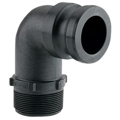 2" Male Adapter x 2" MNPT Banjo® Black Fiberglass-Reinforced Polypropylene Cam Lever 90° Elbow