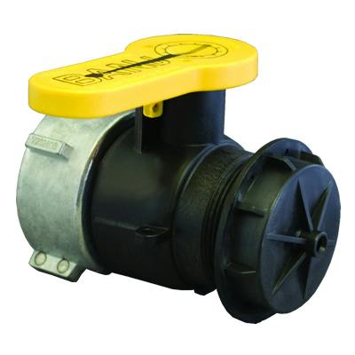 2" Spinweld Banjo® Black Fiberglass-Reinforced Polypropylene Valve with NPT Outlet, Foil Seal & Cap & Santoprene™ Gasket