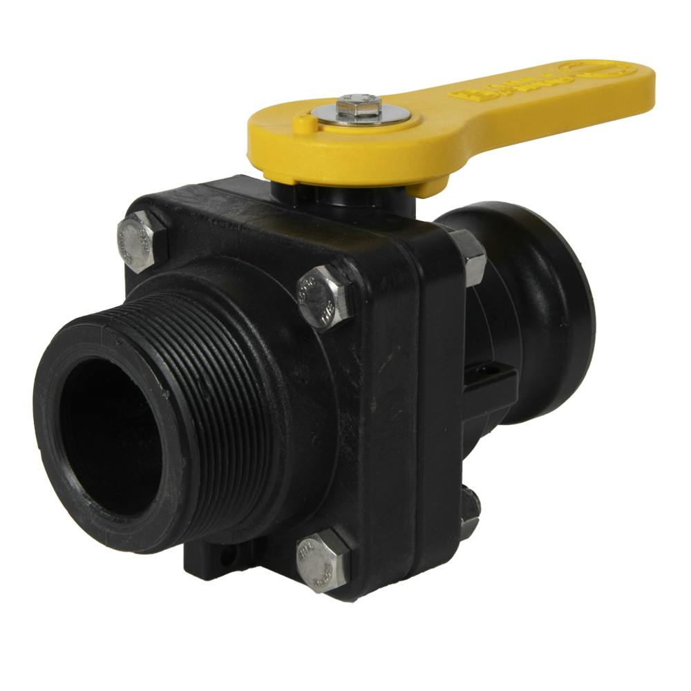 2" Male Adapter x 2" MNPT Banjo® Black Fiberglass-Reinforced Polypropylene Standard Port Stubby Ball Valve