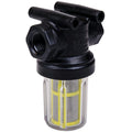 1/2" FNPT x 1/2" FNPT Banjo® Black Fiberglass-Reinforced Polypropylene & Clear Bowl Strainer with Yellow 80 Mesh Screen