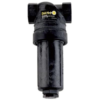 1-1/2" FNPT x 1-1/2" FNPT Banjo® Black Fiberglass-Reinforced Polypropylene T-Strainer with Yellow 80 Mesh 316 Stainless Steel Screen - 1" drain