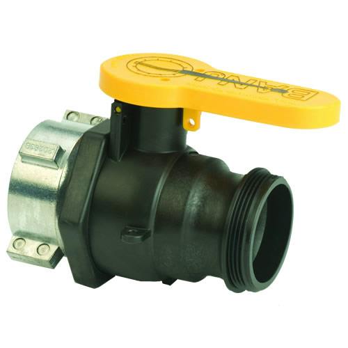 2" Spinweld Banjo® Black Fiberglass-Reinforced Polypropylene Valve with Quick Disconnect Outlet & FKM Gasket