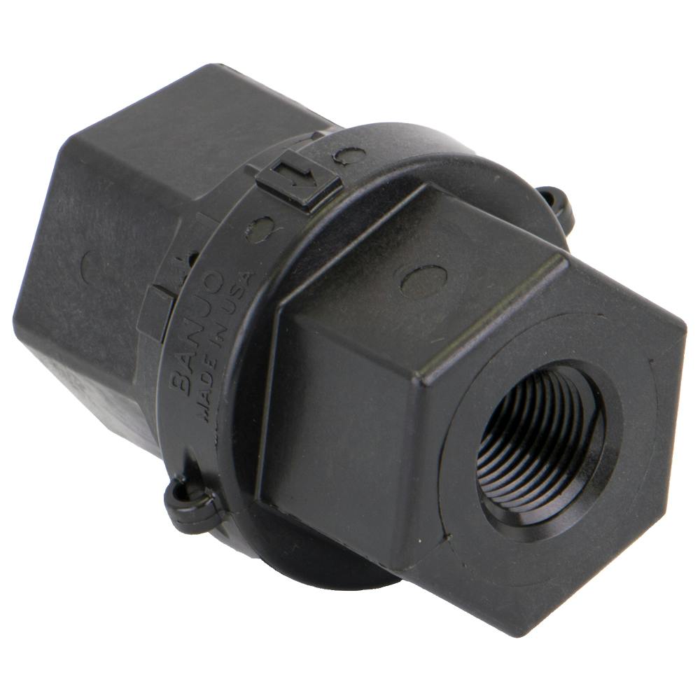 1/2" FNPT Banjo® Black Fiberglass-Reinforced Polypropylene Check Valve with EPDM Seal