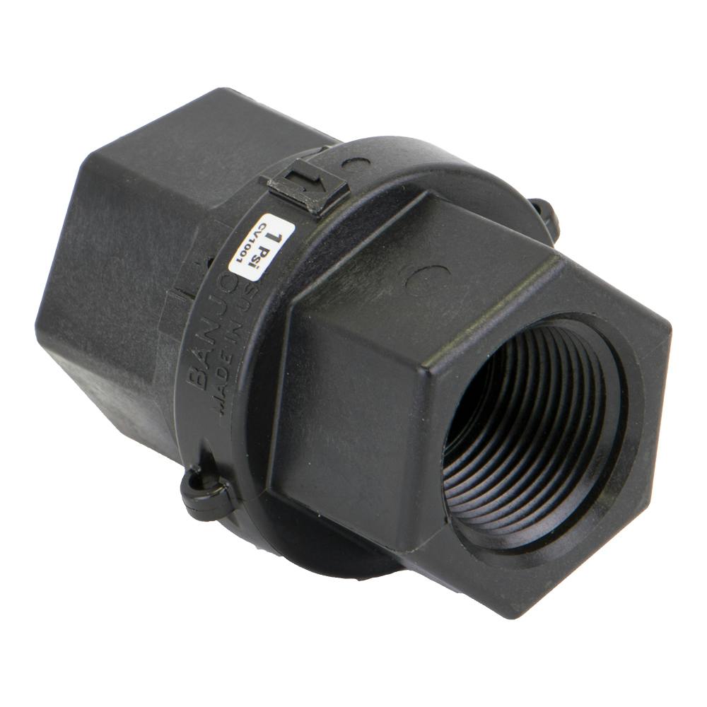 1" FNPT Banjo® Black Fiberglass-Reinforced Polypropylene Check Valve with EPDM Seal