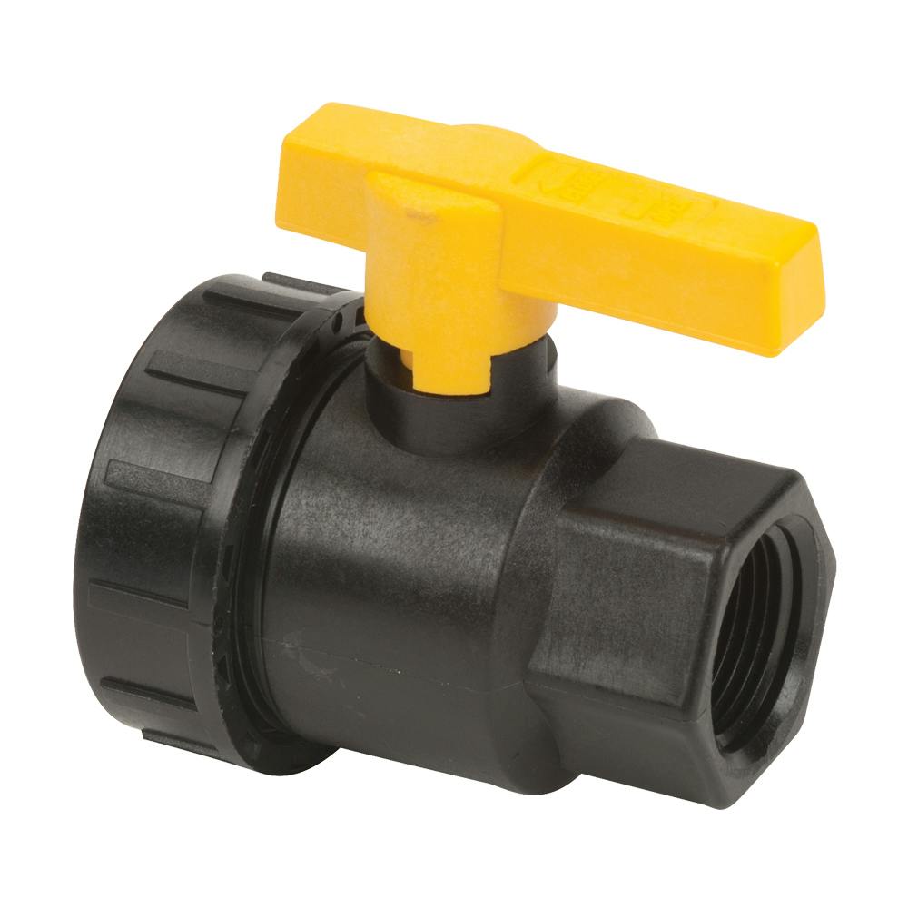 3/4" FNPT Banjo® Black Fiberglass-Reinforced Polypropylene Full Port Single Union Valve with 3/4" Flow Size & EPDM Seals