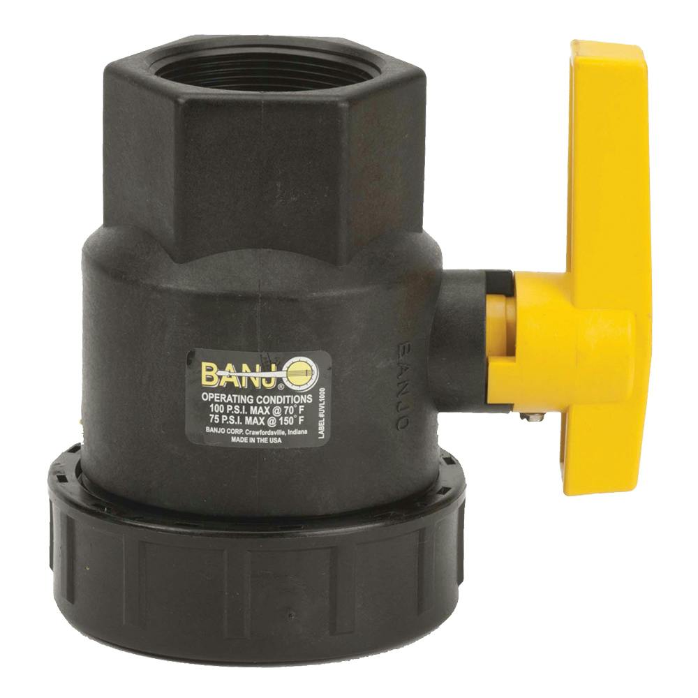 2" FNPT Banjo® Black Fiberglass-Reinforced Polypropylene Full Port Single Union Valve with 2" Flow Size & EPDM Seals