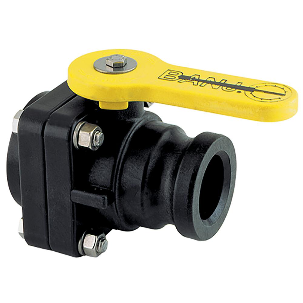2" Male Adapter x 2" FNPT Banjo® Black Fiberglass-Reinforced Polypropylene Standard Port Stubby Ball Valve