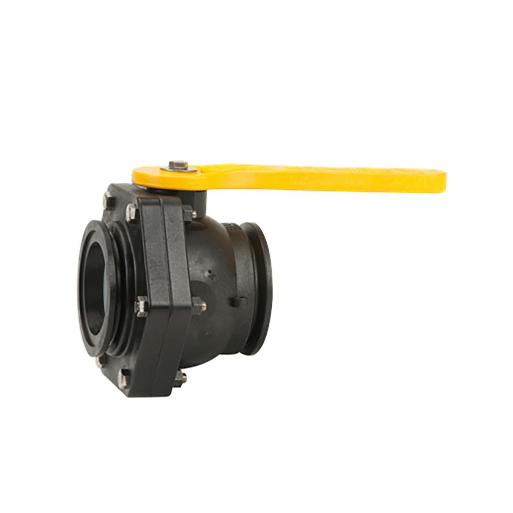 3" Manifold Flange x 3" Manifold Flange Banjo® Black Fiberglass-Reinforced Polypropylene Full Port Stubby Ball Valve with Long Handle