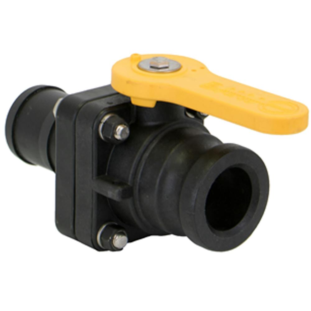 2" Male Adapter x 2" Hose Barb Banjo® Black Fiberglass-Reinforced Polypropylene Standard Port Stubby Ball Valve