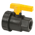 1/2" FNPT Banjo® Black Fiberglass-Reinforced Polypropylene Full Port Single Union Valve with 3/4" Flow Size & FKM Seals