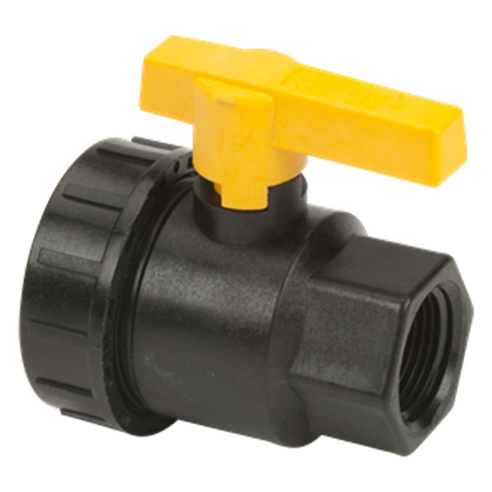3/4" FNPT Banjo® Black Fiberglass-Reinforced Polypropylene Full Port Single Union Valve with 3/4" Flow Size & FKM Seals