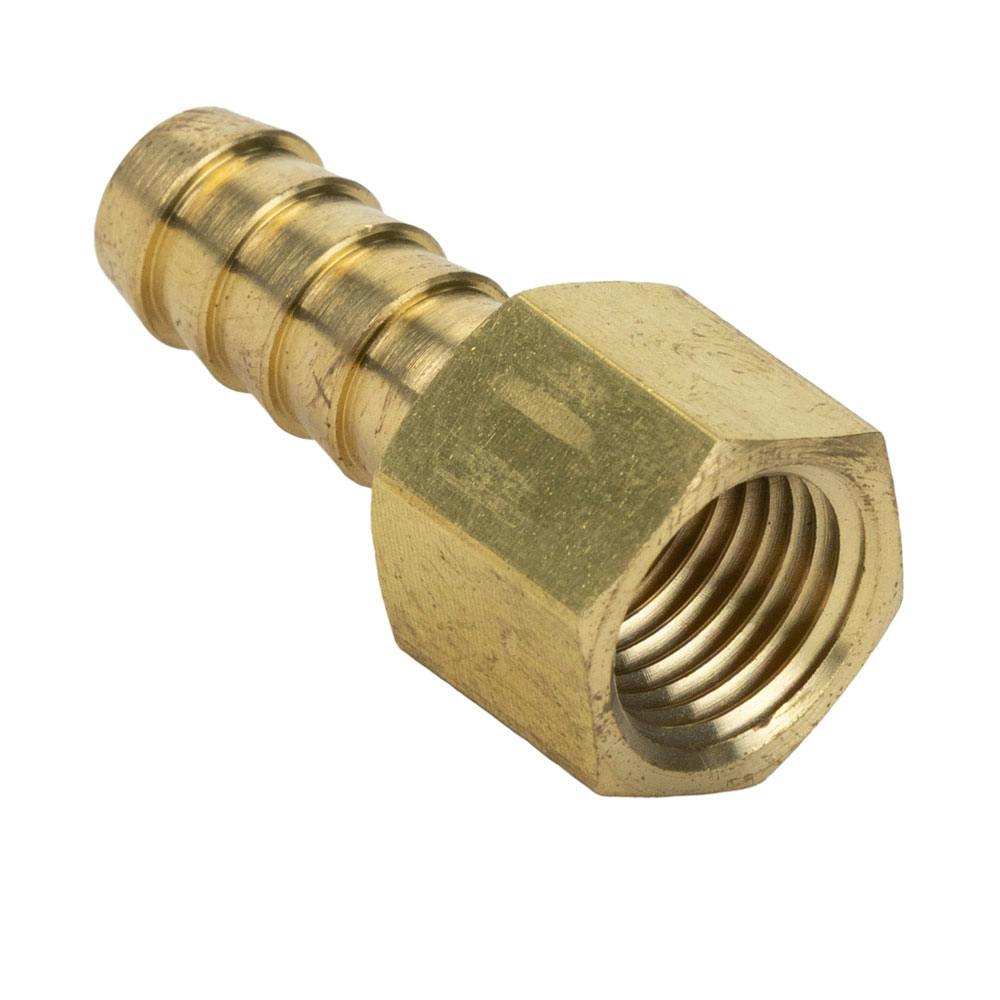 1/4" FNPT x 3/8" Hose Barb Brass Female Hose Connector