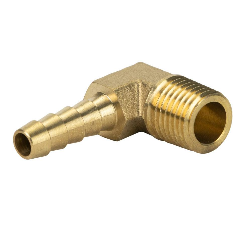 1/4" MNPT x 1/4" Hose Barb Brass Male 90° Elbow