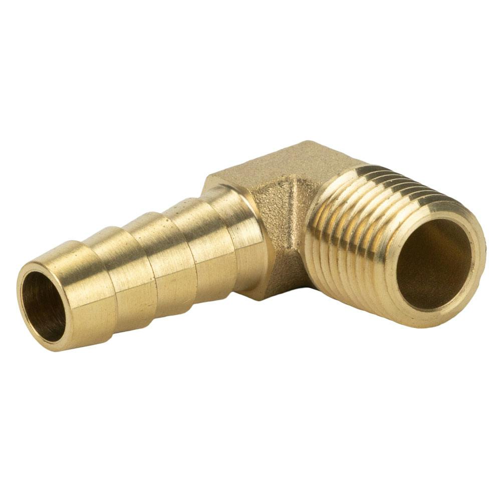 1/4" MNPT x 3/8" Hose Barb Brass Male 90° Elbow