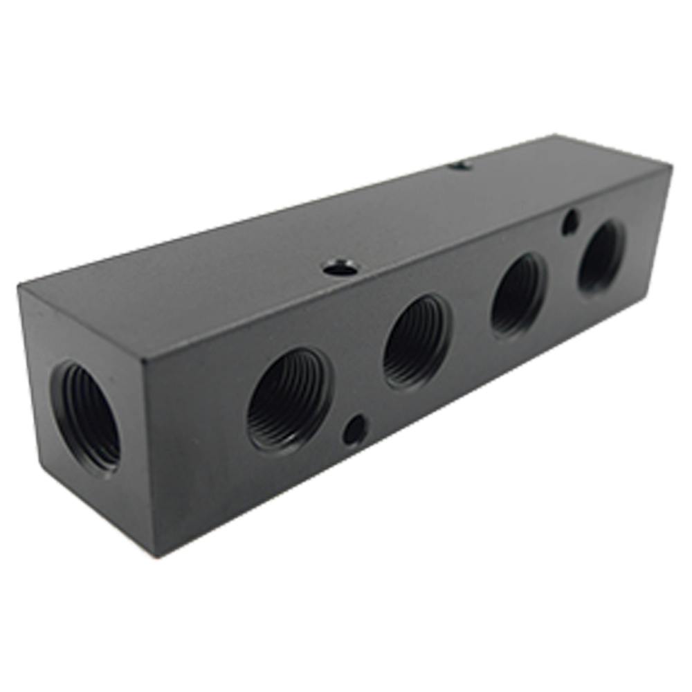 3/8" FNPT Inlet x (4) 3/8" FNPT Outlets Black Aluminum Manifold