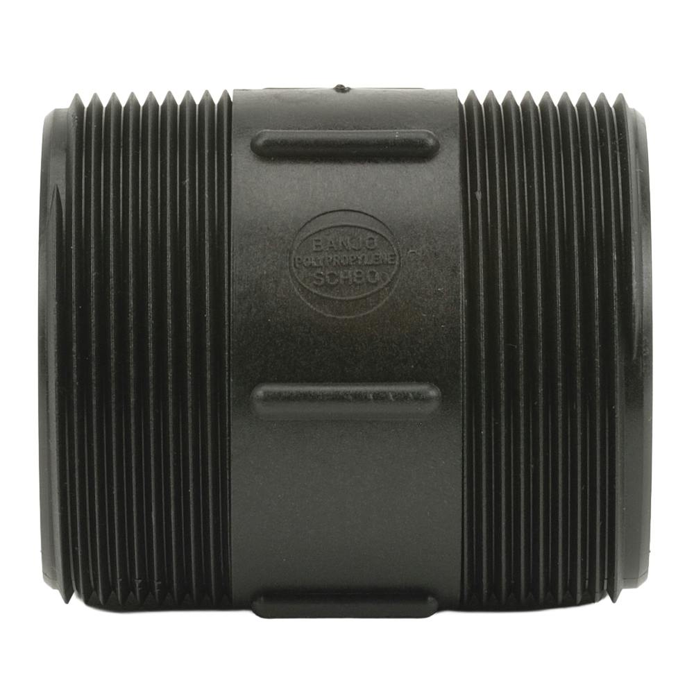 3" MNPT x 4" L Banjo® Black Fiberglass-Reinforced Polypropylene Pipe Nipple