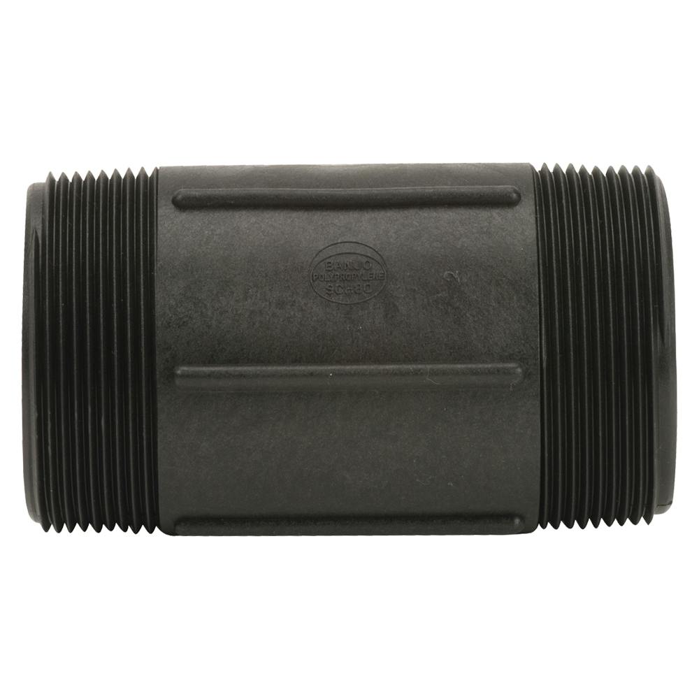 3" MNPT x 6" L Banjo® Black Fiberglass-Reinforced Polypropylene Pipe Nipple