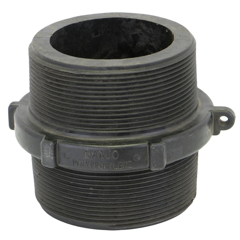 4" MNPT x Short Banjo® Black Fiberglass-Reinforced Polypropylene Pipe Nipple