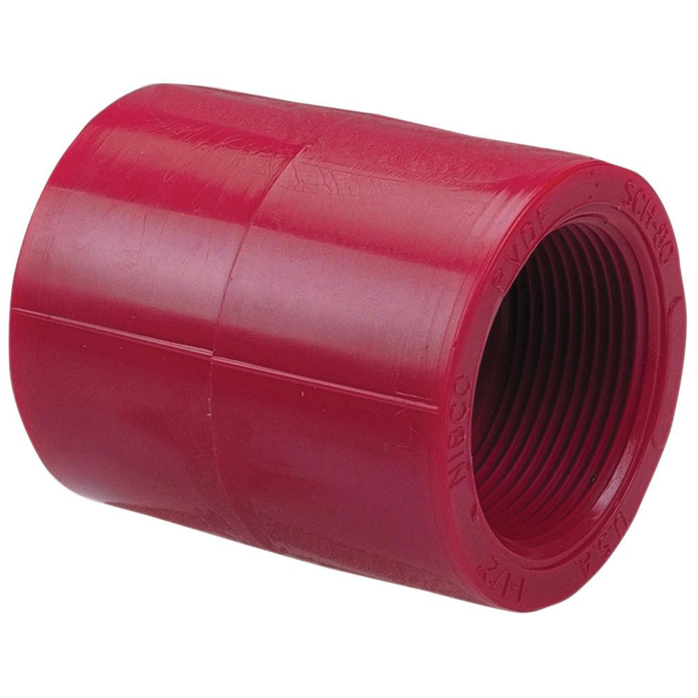 3/4" FNPT x 3/4" FNPT Chemtrol® Red Kynar® PVDF Schedule 80 Threaded Coupling