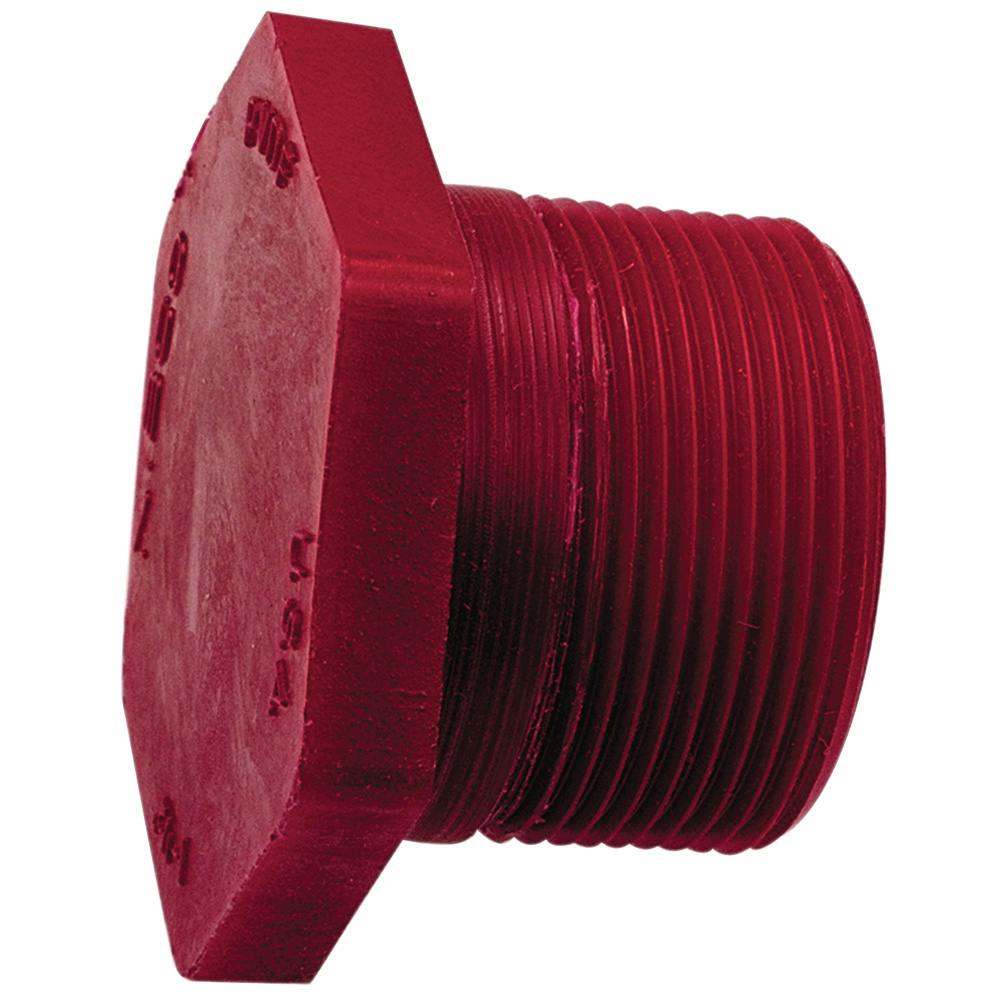 2" MNPT Chemtrol® Red Kynar® PVDF Schedule 80 Threaded Hex Plug