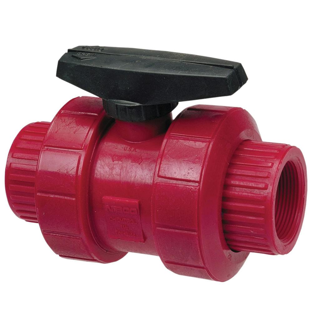 1/2" Nibco® Chemtrol® Tru-Bloc® True Union Red Kynar® PVDF Ball Valve