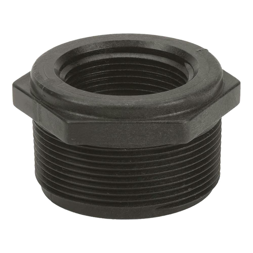 2" MNPT x 1-1/4" FNPT Banjo® Black Fiberglass-Reinforced Polypropylene Reducer Bushing
