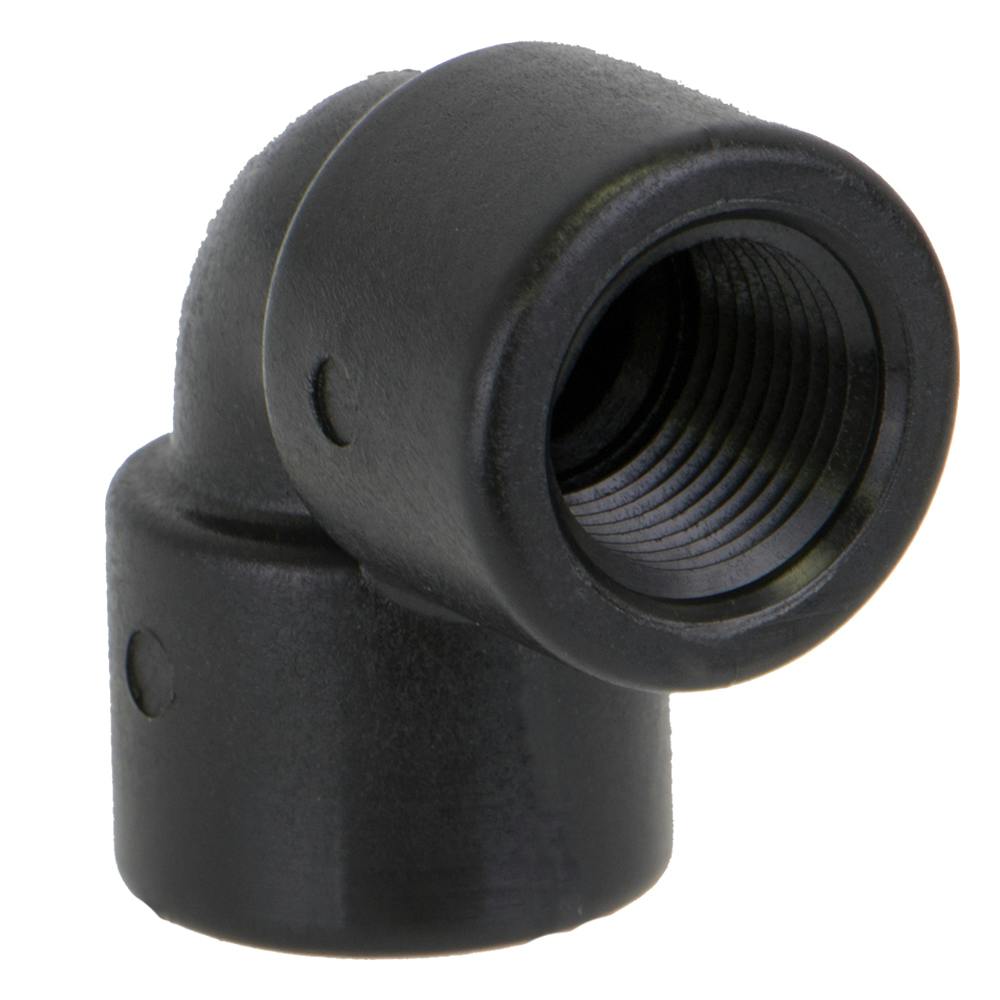 3/8" FNPT x 3/8" FNPT Banjo® Black Fiberglass-Reinforced Polypropylene 90° Pipe Elbow