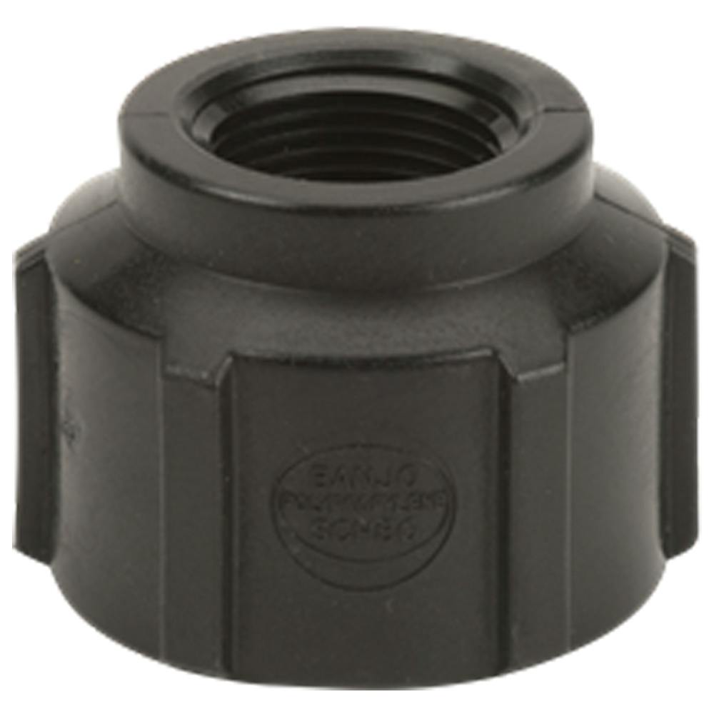 1-1/2" FNPT x 1" FNPT Banjo® Black Fiberglass-Reinforced Polypropylene Pipe Reducing Coupling