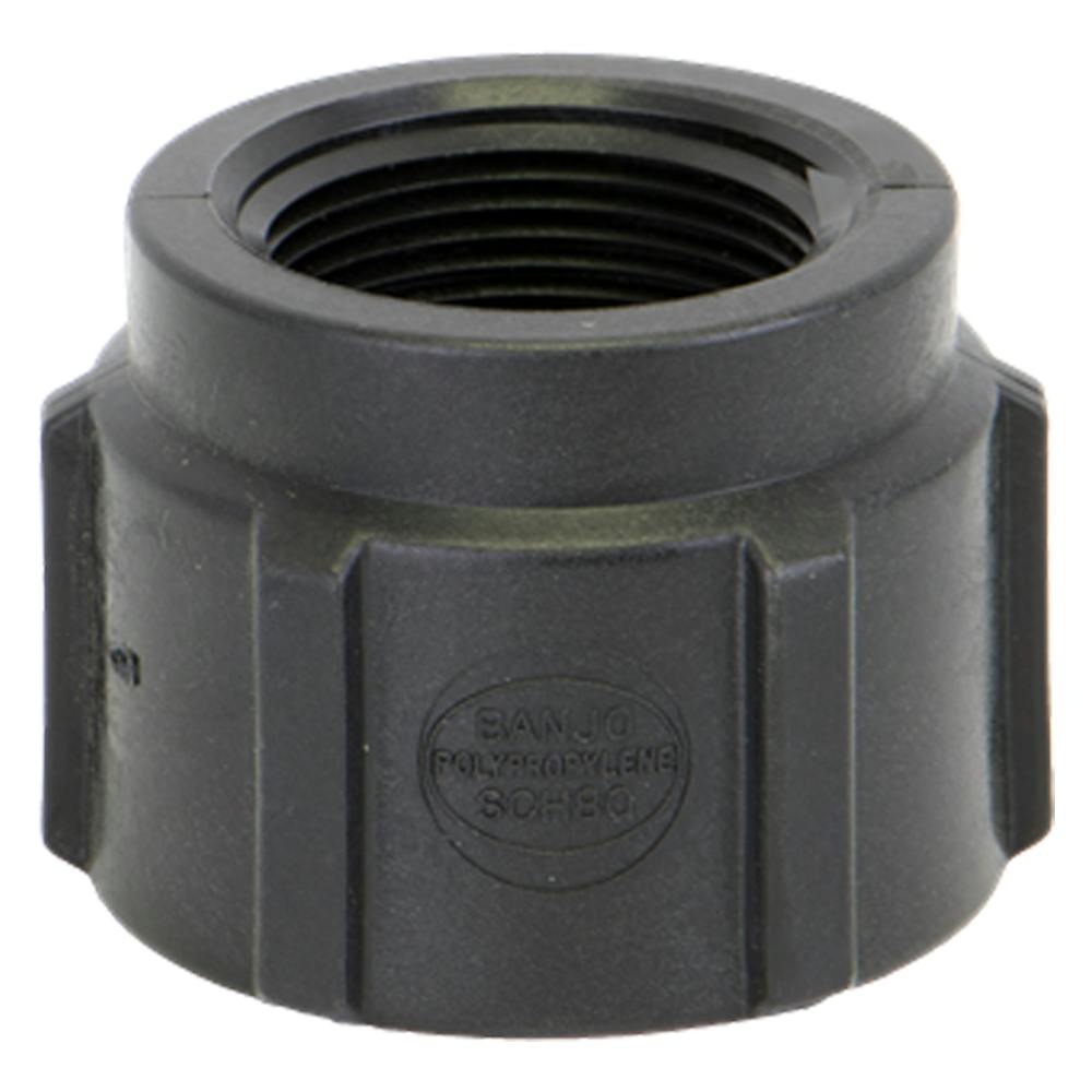1-1/2" FNPT x 1-1/4" FNPT Banjo® Black Fiberglass-Reinforced Polypropylene Pipe Reducing Coupling