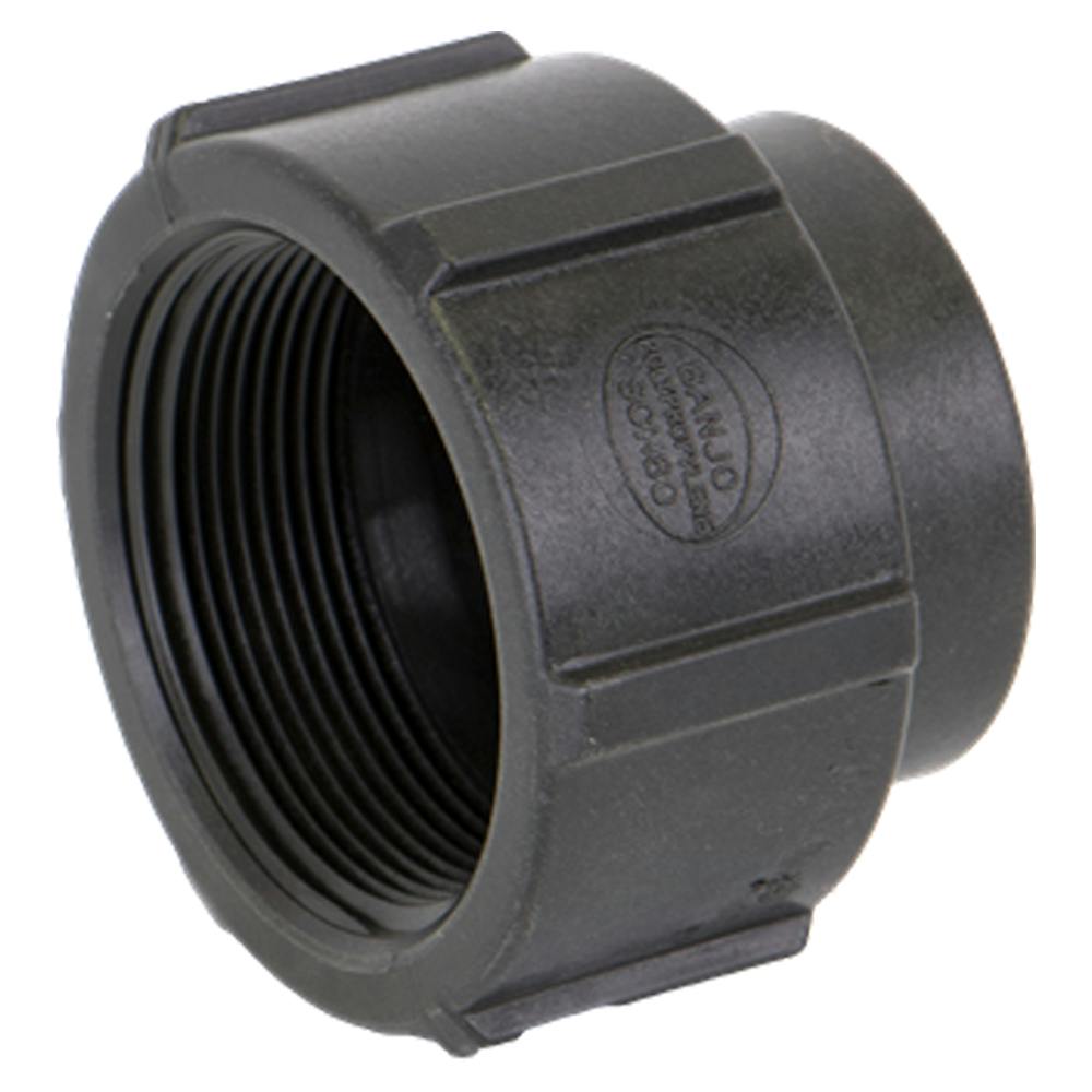 2" FNPT x 1-1/4" FNPT Banjo® Black Fiberglass-Reinforced Polypropylene Pipe Reducing Coupling