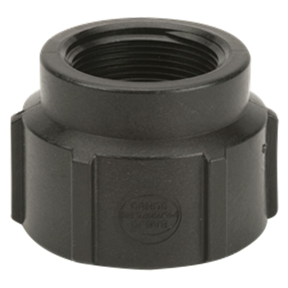 2" FNPT x 1-1/2" FNPT Banjo® Black Fiberglass-Reinforced Polypropylene Pipe Reducing Coupling