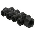 3/4" FNPT Inlet x (8) 1/2" FNPT Outlets Banjo® Black Fiberglass-Reinforced Polypropylene 8-Station Manifold with 1/4" FNPT Gauge Port