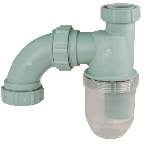 1-1/2" Schedule 40 Labline® Green Polypropylene Acid Waste "S" Universal Trap with Clear Base