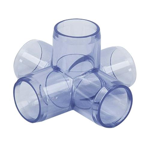 3/4" DuraClear UV Schedule 40 Clear PVC Furniture-Grade Socket 5-Way Cross