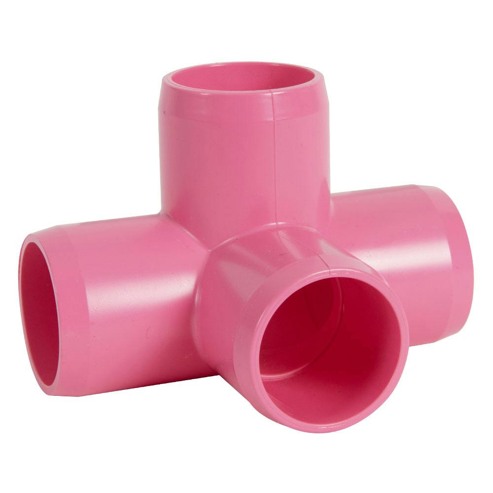 1-1/4" Schedule 40 Pink PVC Furniture-Grade Socket 4-Way Tee